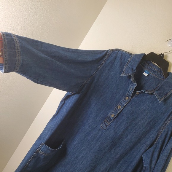 Old Navy Denim Popover Shirt Dress Womens Blue Jean Jumper Shift Size XXL - Picture 8 of 13